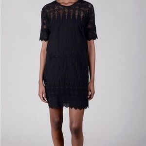 Ulla Johnson Viola Black Eyelet Embroidered Lined Cotton Boho Mini Dress Size 6.